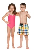 24461365 a portrait of two children in swimsuits on the white background