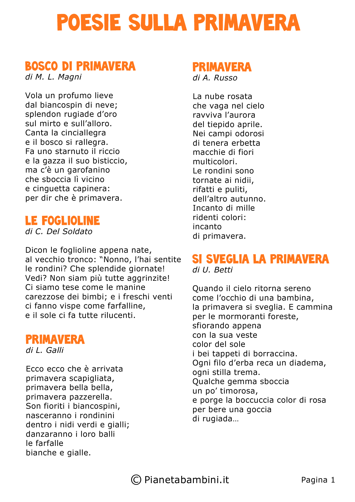 5 poesie sulla primavera scuola primaria